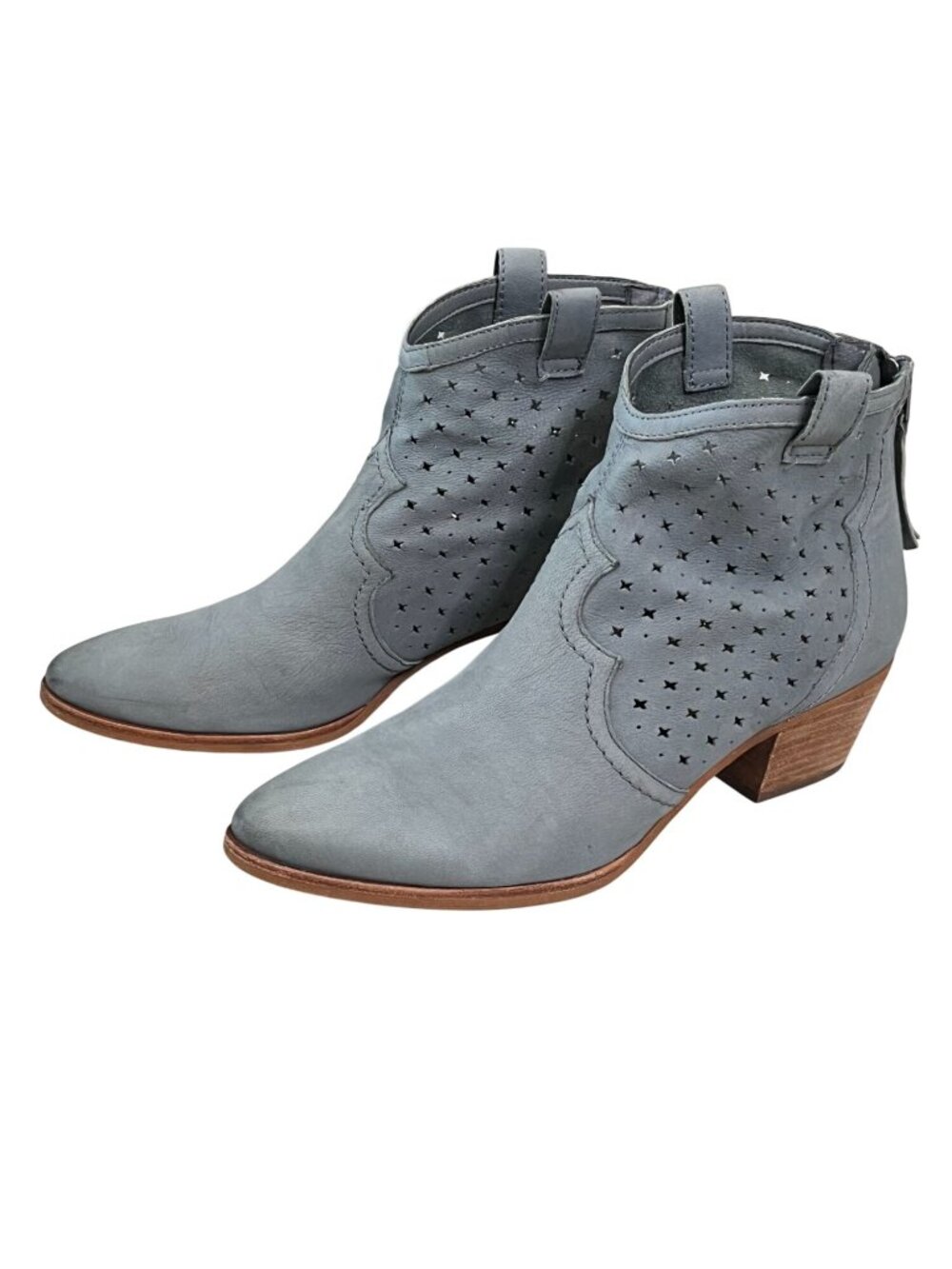 Sam Edelman Reynolds Western Nubuck Leather Ankle Boots Dusty Blue 8